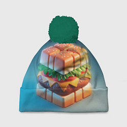 Шапка с помпоном Абстрактный гамбургер в форме куба, цвет: 3D-зеленый