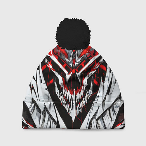 Шапка c помпоном Агрессивный череп белый и красный / 3D-Черный – фото 1