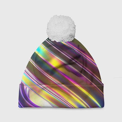 Шапка c помпоном Неоновый скрученный металл разноцветный / 3D-Белый – фото 1