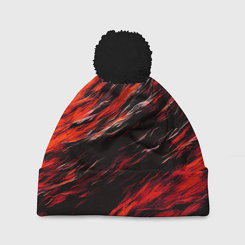 Шапка c помпоном Чёрная и красная буря / 3D-Черный – фото 1