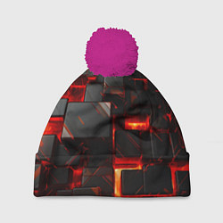 Шапка с помпоном Неоновые квадратики, цвет: 3D-малиновый