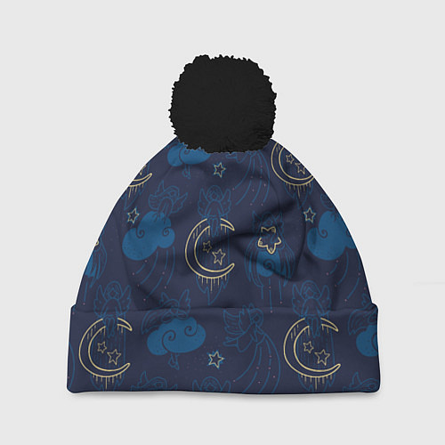 Шапка c помпоном Ангелы в ночном небе / 3D-Черный – фото 1