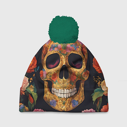 Шапка c помпоном Bright colors and skull / 3D-Зеленый – фото 1