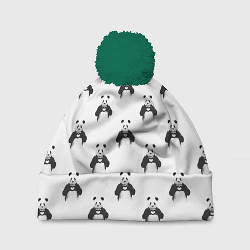 Шапка c помпоном Panda love - pattern / 3D-Зеленый – фото 1
