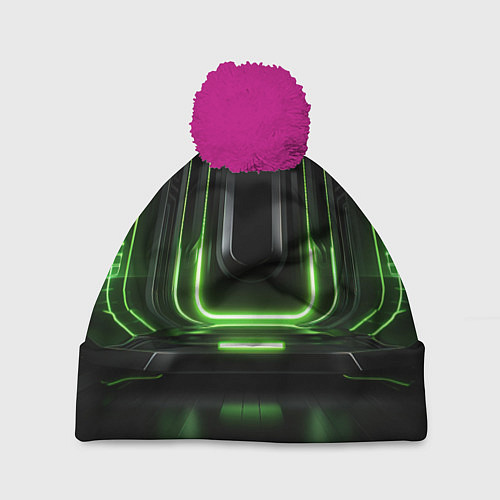Шапка c помпоном Металл и зеленый яркий свет / 3D-Малиновый – фото 1