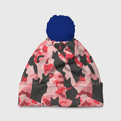 Шапка с помпоном Розовый камуфляж из котов, цвет: 3D-тёмно-синий