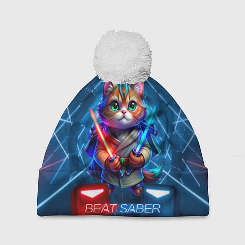 Шапка c помпоном Beat Saber кот музыкальный джедай / 3D-Белый – фото 1