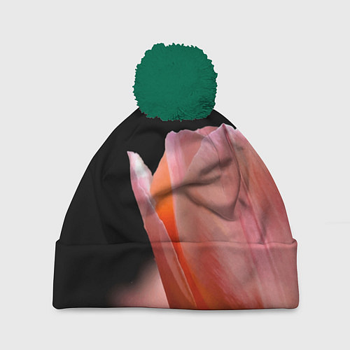 Шапка c помпоном Тюльпан на чёрном - woman / 3D-Зеленый – фото 1