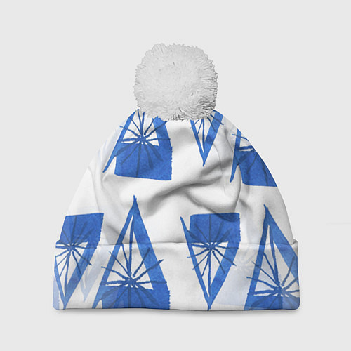 Шапка c помпоном Акварельные треугольники со снежинками / 3D-Белый – фото 1