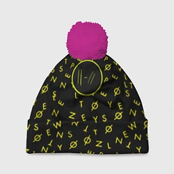 Шапка с помпоном Twenty one pilots pattern rock yellow, цвет: 3D-малиновый