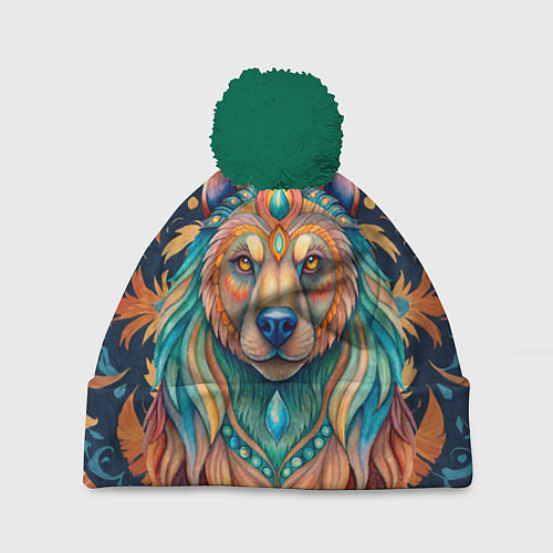 Шапка c помпоном Медведь шаман тотемное животное / 3D-Зеленый – фото 1