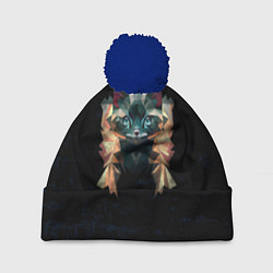 Шапка с помпоном Котик полигональный, цвет: 3D-тёмно-синий