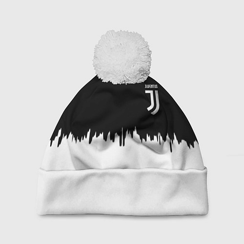 Шапка c помпоном Juventus белый огонь текстура / 3D-Белый – фото 1