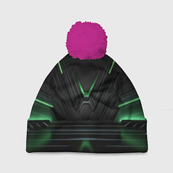 Шапка с помпоном Футуристическая абстракция с зеленым неоновым свет, цвет: 3D-малиновый