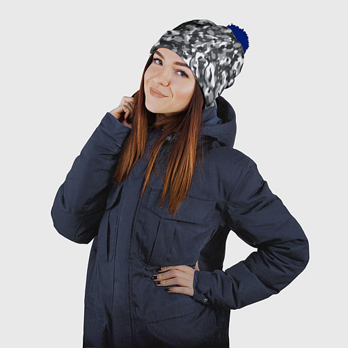 Шапка c помпоном Серый пиксельный камуфляж / 3D-Тёмно-синий – фото 2