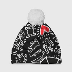 Шапка с помпоном Kit Haring little men, цвет: 3D-белый