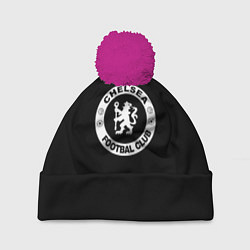 Шапка с помпоном Chelsea fc белое лого, цвет: 3D-малиновый
