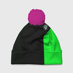 Шапка с помпоном Skoda pattern sport green, цвет: 3D-малиновый