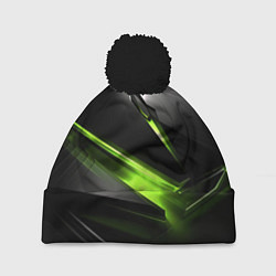 Шапка с помпоном Зеленая абстрактная конструкция в стиле nvidia, цвет: 3D-черный