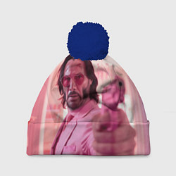Шапка с помпоном Джон Уик в розовых очках сердечках, цвет: 3D-тёмно-синий