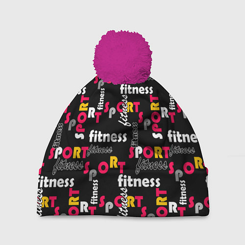 Шапка c помпоном Спортивный узор желтый красный черный / 3D-Малиновый – фото 1