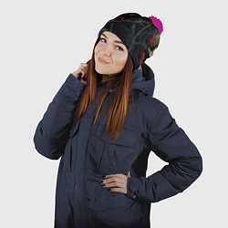 Шапка с помпоном Череп и кровавые ягоды, цвет: 3D-малиновый — фото 2