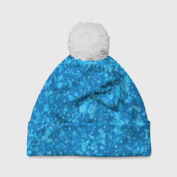 Шапка с помпоном Ярко-голубой абстракция космический, цвет: 3D-белый