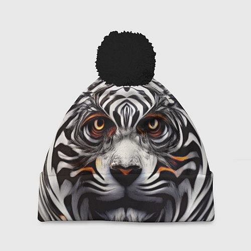 Шапка c помпоном Абстракция: тигр / 3D-Черный – фото 1