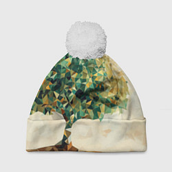 Шапка с помпоном Многоугольное дерево с листьями, цвет: 3D-белый