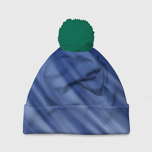 Шапка c помпоном Белые полосы на синем фоне / 3D-Зеленый – фото 1