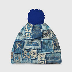 Шапка с помпоном Племя майя-пэчворк, цвет: 3D-тёмно-синий