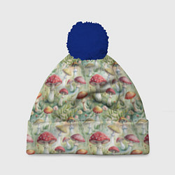 Шапка с помпоном Дикие грибы лесные мухоморы, цвет: 3D-тёмно-синий