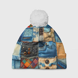 Шапка с помпоном Vanguard denim patchwork - ai art, цвет: 3D-белый