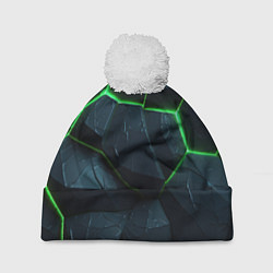 Шапка с помпоном Abstract dark green geometry style, цвет: 3D-белый