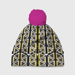 Шапка c помпоном Жёлто-белые треугольники на чёрном фоне