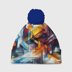 Шапка с помпоном Абстрактные фигуры, цвет: 3D-тёмно-синий