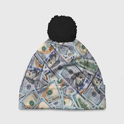 Шапка с помпоном Банкноты сто долларов, цвет: 3D-черный