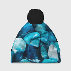 Шапка с помпоном Аквамарин камни минералы крупный план, цвет: 3D-черный