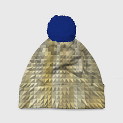 Шапка с помпоном Объемные треугольники текстурированный рельеф, цвет: 3D-тёмно-синий