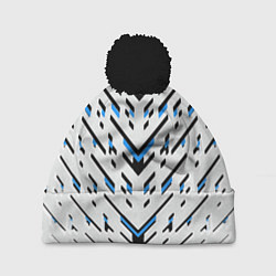 Шапка c помпоном Black and blue stripes on a white background