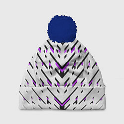 Шапка c помпоном Black and purple stripes on a white background