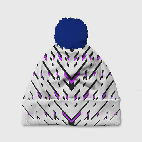 Шапка c помпоном Black and purple stripes on a white background / 3D-Тёмно-синий – фото 1