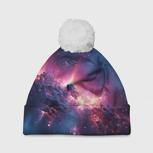 Шапка c помпоном Взрыв в космосе / 3D-Белый – фото 1