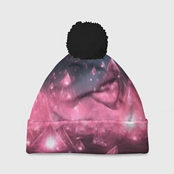 Шапка с помпоном Розовый абстрактный космос, цвет: 3D-черный