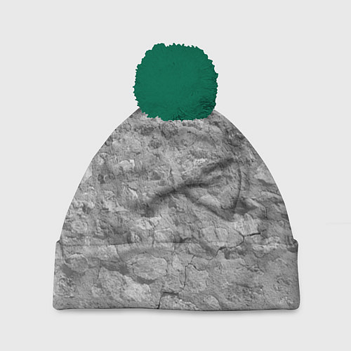 Шапка c помпоном Серая кирпичная стена / 3D-Зеленый – фото 1
