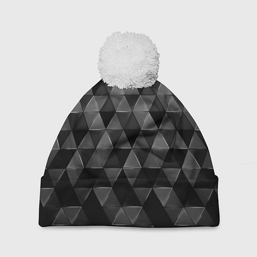Шапка c помпоном Серые треугольники / 3D-Белый – фото 1