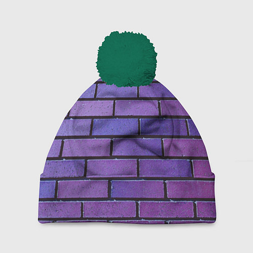 Шапка c помпоном Кирпичная стена фиолетовый паттерн / 3D-Зеленый – фото 1