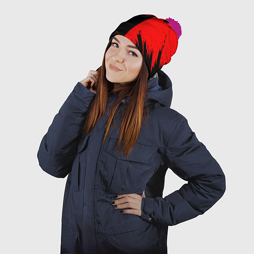 Шапка c помпоном Ajax sport color red / 3D-Малиновый – фото 2