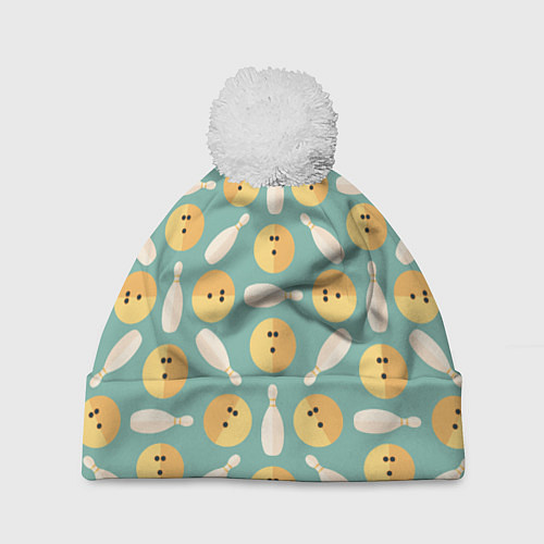 Шапка c помпоном Паттерн с кеглями и шарами для боулинга / 3D-Белый – фото 1