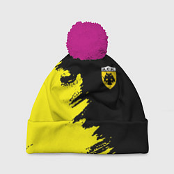 Шапка с помпоном AEK sport color yellow, цвет: 3D-малиновый